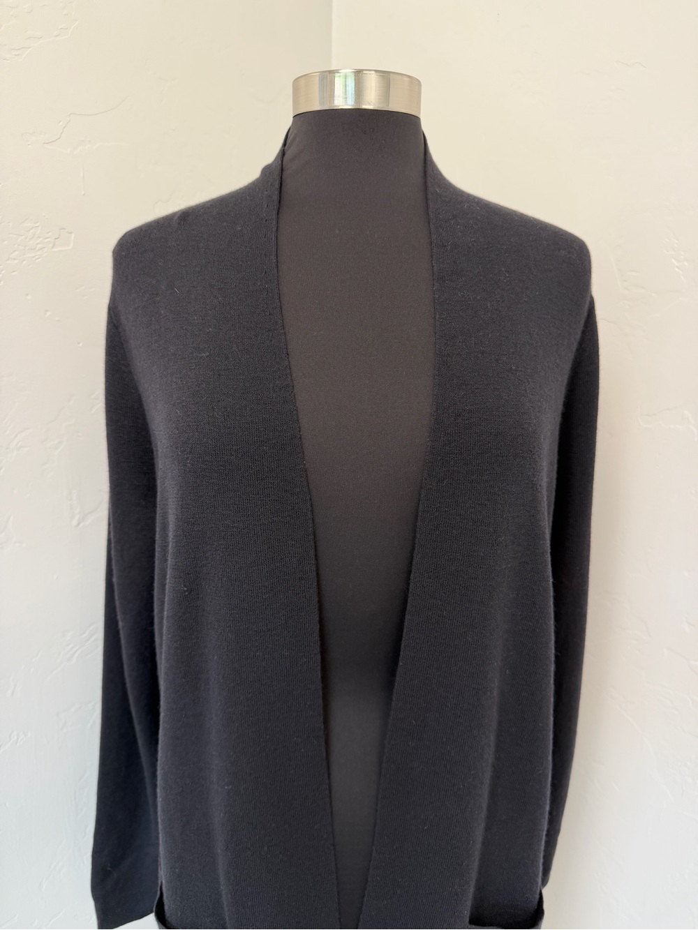 Eileen Fisher Black Wool Long Open-Front Long Sleeve Cardigan Size M - Picture 3 of 11